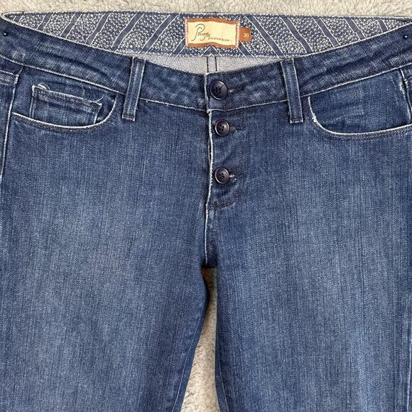 Y2K Paige Denim Jeans Low Rise Flare Leg Raw Button Fly Hem Size 30 Retro - Picture 3 of 10